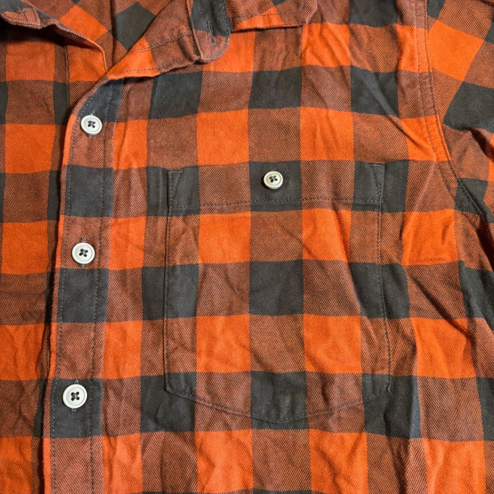 Stio Mens Orange Black Plaid Lightweight Flannel Shirt Button Up Long Sleeve S‎ - Picture 4 of 11